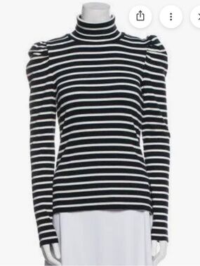 Veronica Beard Cedar Striped Turtleneck Top- Navy & White- Small